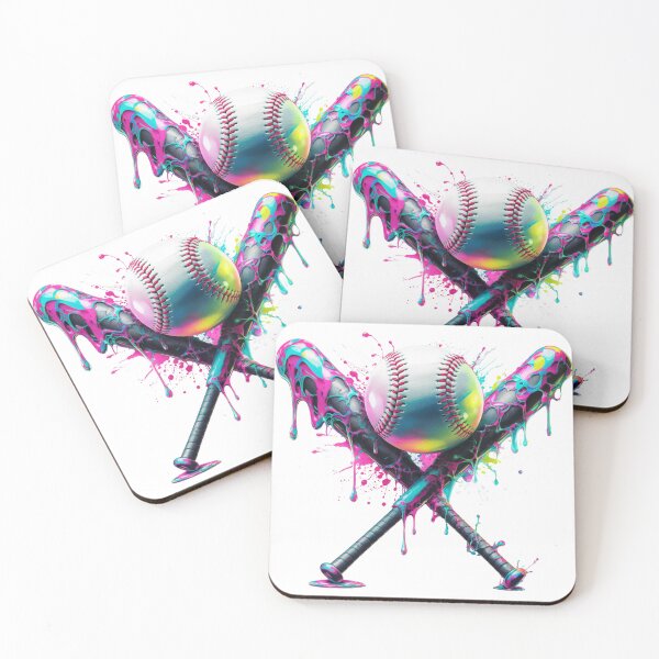 Item preview, Neon Drip Baseball Art – Vibrant Crossed Bats & Splatter Design designed and sold by luckytua789.