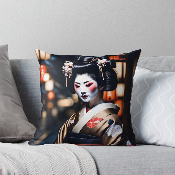 Item preview, Beautiful Japanese geisha in mystic night scene, black silk kimono, traditional red eye make up,cherry blossom, sakura, hanami designed and sold by Coolparrotgirl.