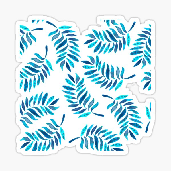 Item preview, A repeating pattern of watercolour turquoise blue and navy palm leaves from the jungle designed and sold by Hillary Holt.