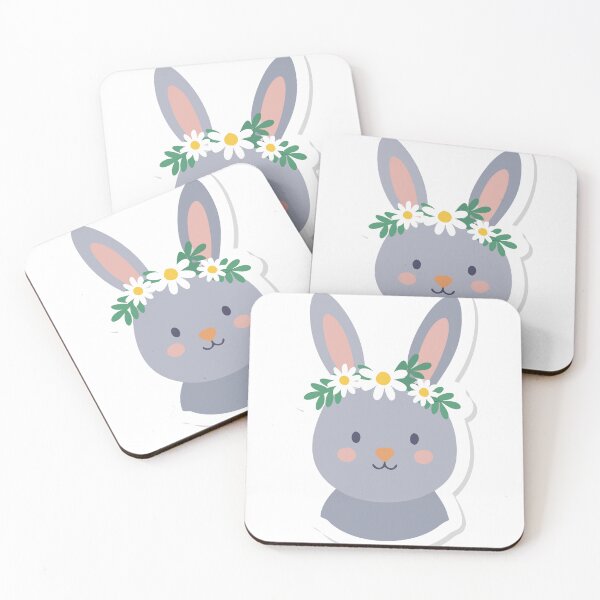 Item preview, Illustration of a Gray Rabbit with Floral Crown on Black Background designed and sold by Creative88Art.