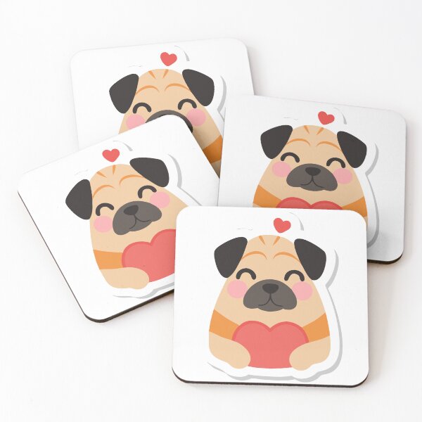 Item preview, Cartoon Illustration of a Pug Holding a Red Heart on Black Background designed and sold by Creative88Art.