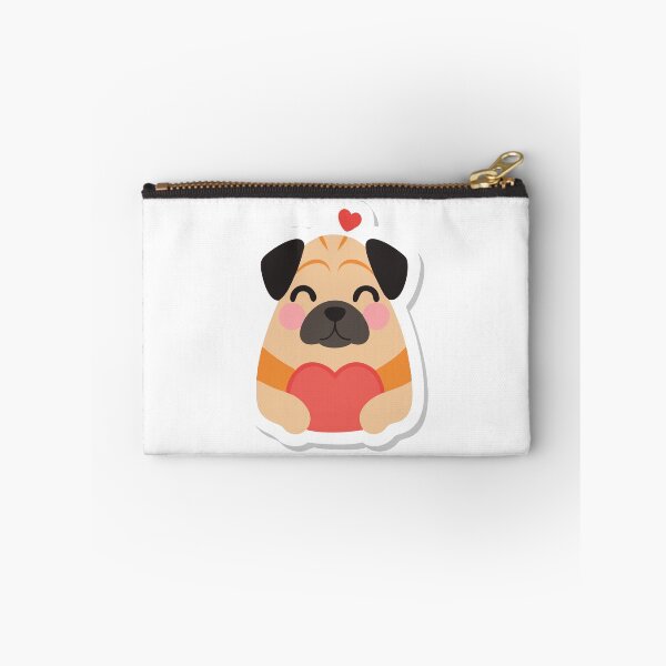Item preview, Cartoon Illustration of a Pug Holding a Red Heart on Black Background designed and sold by Creative88Art.