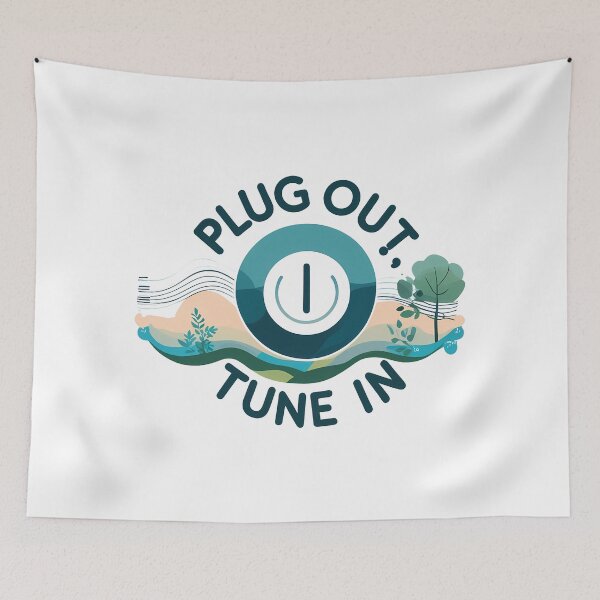 Item preview, Plug Out, Tune In: Power Button Dissolving into Gentle Sound Waves and Nature Elements designed and sold by zoughlal.
