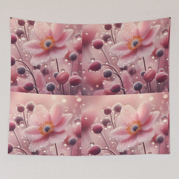 Item preview, Light pink little flowers and buds with raindrops realistic crystal clear aesthetic floral art designed and sold by EmeraldeaArt.
