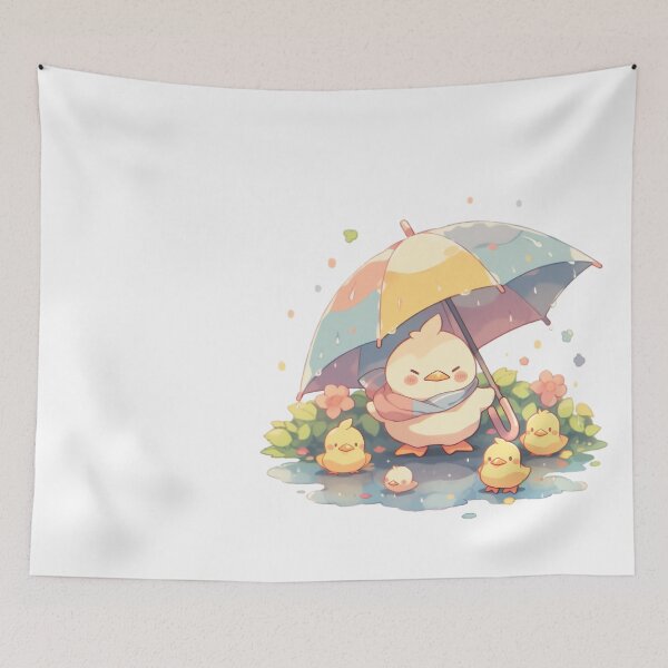 Item preview, Cozy Rainy Day – Cute Chicks Under Umbrella Illustration designed and sold by DKRPalette.