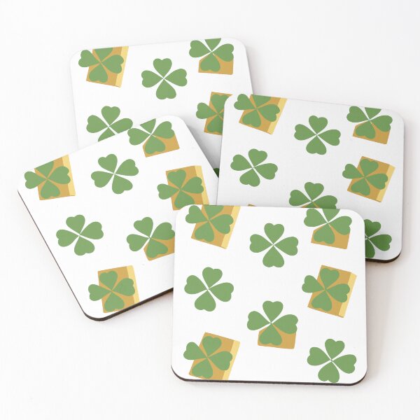 Item preview, Pattern of Green Four Leaf Clovers and Gold Squares on Black designed and sold by Creative88Art.