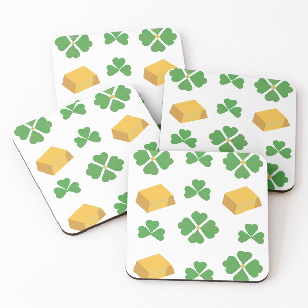Item preview, Pattern of Green Four Leaf Clovers and Gold Bars on Black Background designed and sold by Creative88Art.