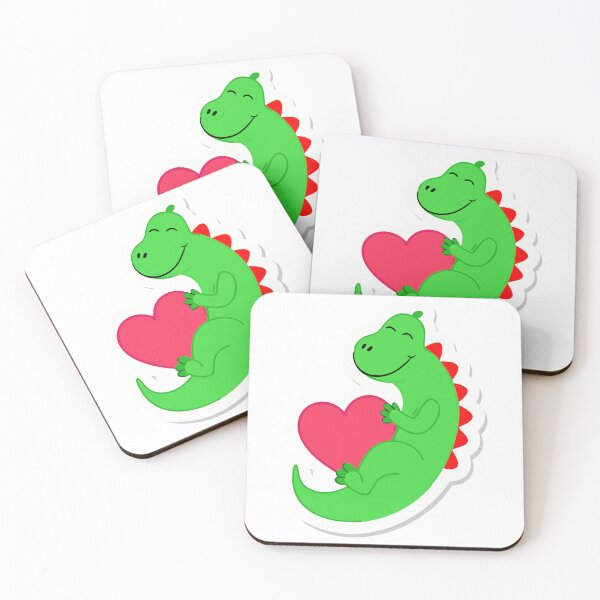 Item preview, Cartoon Green Dinosaur Hugging a Pink Heart on Black Background designed and sold by Creative88Art.