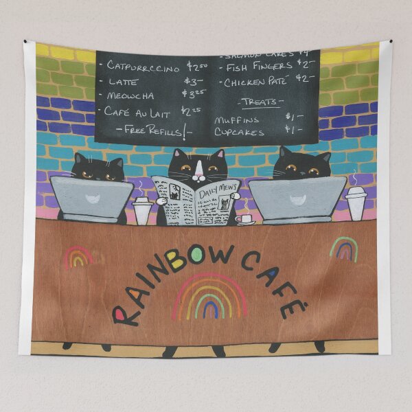 Item preview, Caturday at the Rainbow Cafe designed and sold by KilkennyCat Art.
