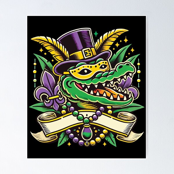 Item preview, Mardi Gras Alligator Mask Fleur De Lis Beads designed and sold by LuminOrb.