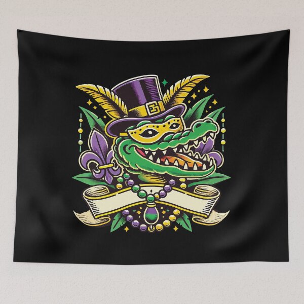 Item preview, Mardi Gras Alligator Mask Fleur De Lis Beads designed and sold by LuminOrb.