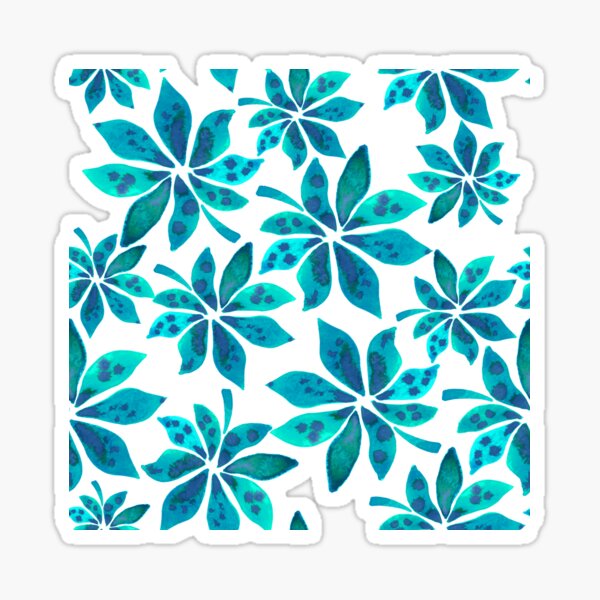 Item preview, A repeating pattern of turquoise and navy blue umbrella palm leaves from the jungle designed and sold by Hillary Holt.