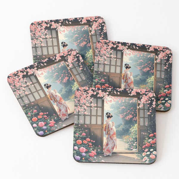 Item preview, Beautiful Japanese geisha in flowers,  kimono, traditional red eye make up,cherry blossom, sakura, hanami designed and sold by Coolparrotgirl.
