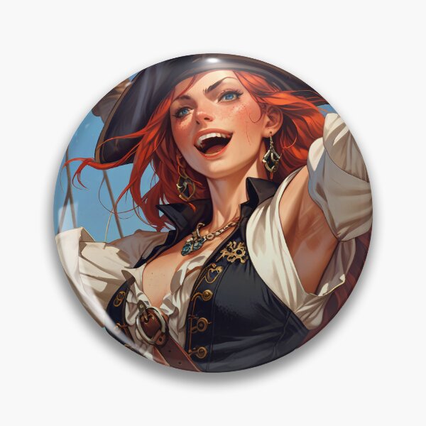 Item preview,  Beautiful strong Red Haired Pirate Queen illustration  designed and sold by Vintage Designs +.