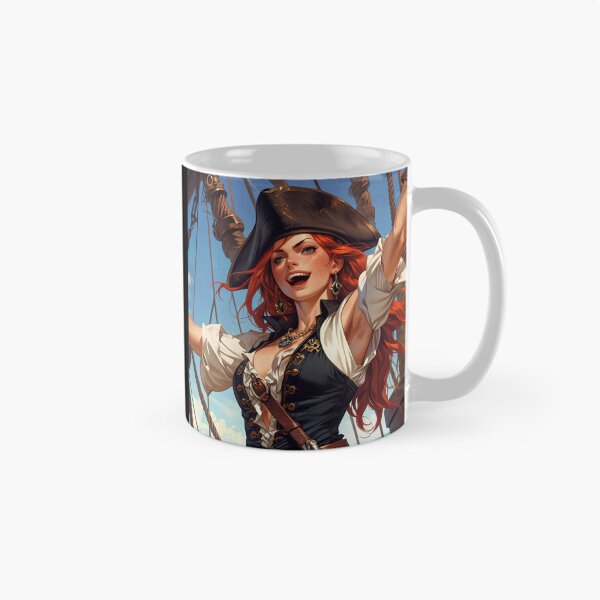 Item preview,  Beautiful strong Red Haired Pirate Queen illustration  designed and sold by Vintage Designs +.