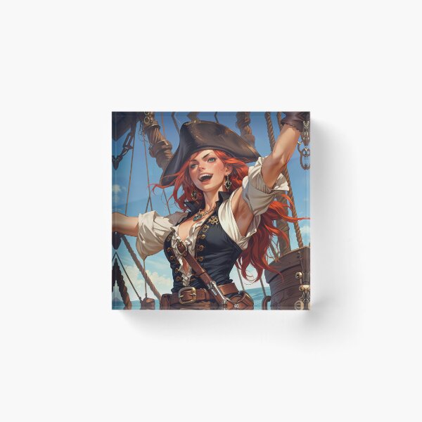 Item preview,  Beautiful strong Red Haired Pirate Queen illustration  designed and sold by Vintage Designs +.