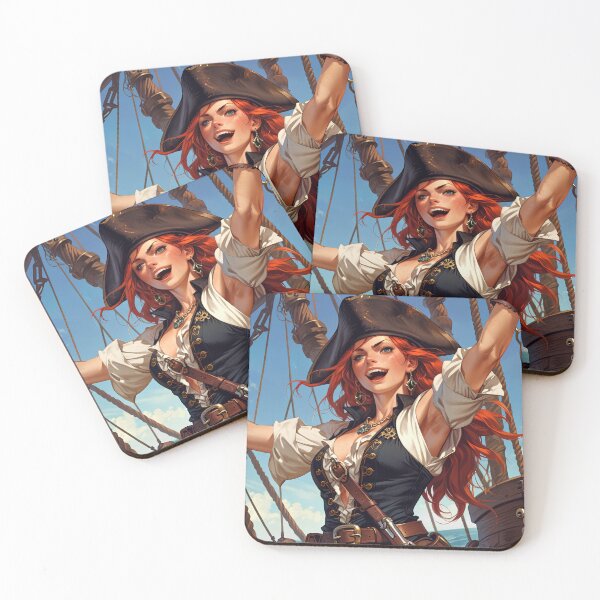 Item preview,  Beautiful strong Red Haired Pirate Queen illustration  designed and sold by Vintage Designs +.