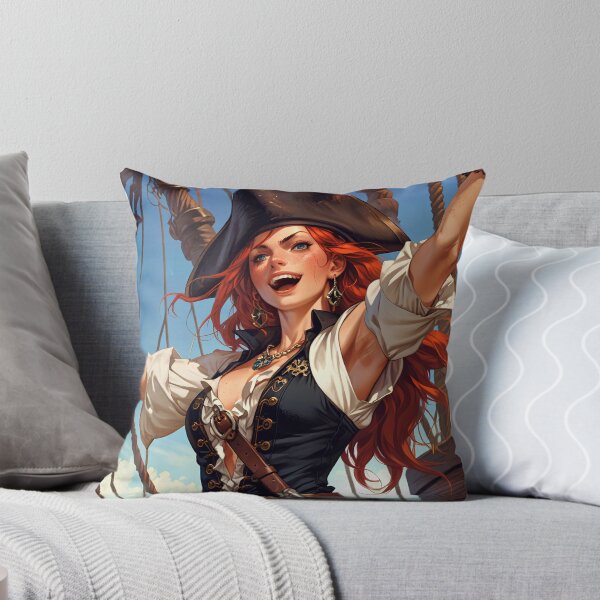 Item preview,  Beautiful strong Red Haired Pirate Queen illustration  designed and sold by Vintage Designs +.