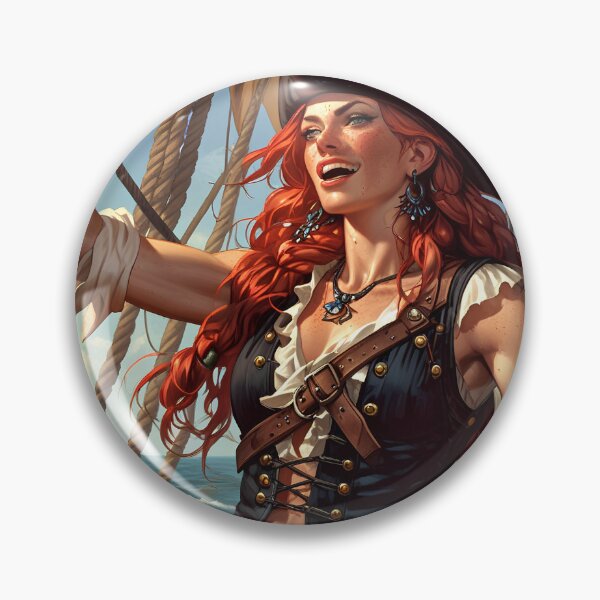 Item preview,  Beautiful strong Red Haired Pirate Queen illustration  designed and sold by Vintage Designs +.
