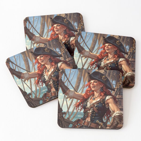 Item preview,  Beautiful strong Red Haired Pirate Queen illustration  designed and sold by Vintage Designs +.