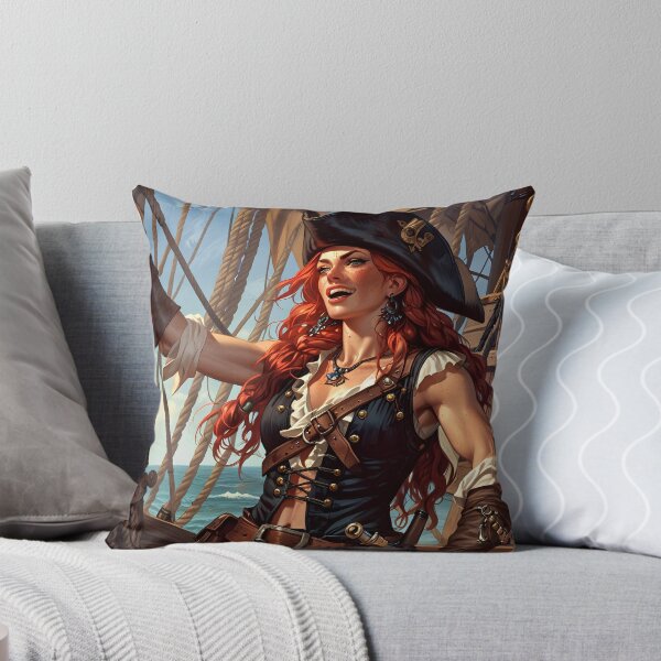 Item preview,  Beautiful strong Red Haired Pirate Queen illustration  designed and sold by Vintage Designs +.