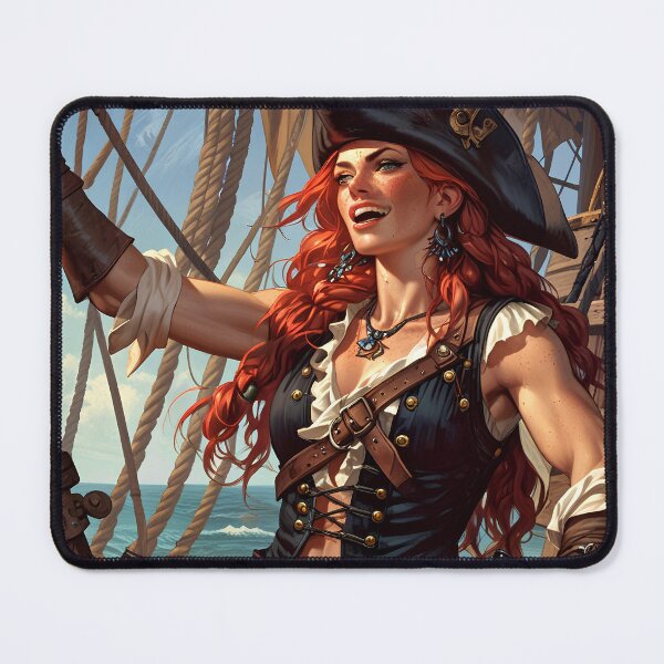 Item preview,  Beautiful strong Red Haired Pirate Queen illustration  designed and sold by Vintage Designs +.