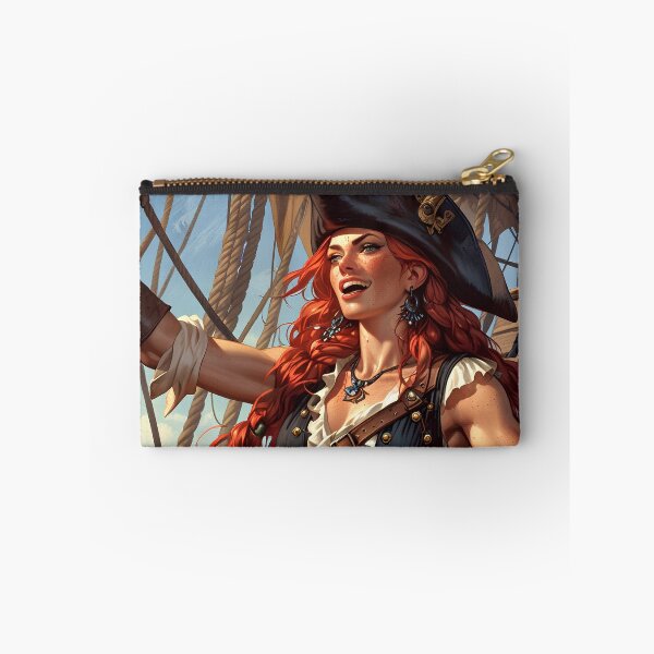 Item preview,  Beautiful strong Red Haired Pirate Queen illustration  designed and sold by Vintage Designs +.
