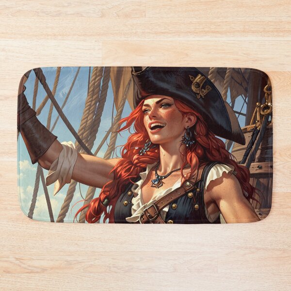 Item preview,  Beautiful strong Red Haired Pirate Queen illustration  designed and sold by Vintage Designs +.