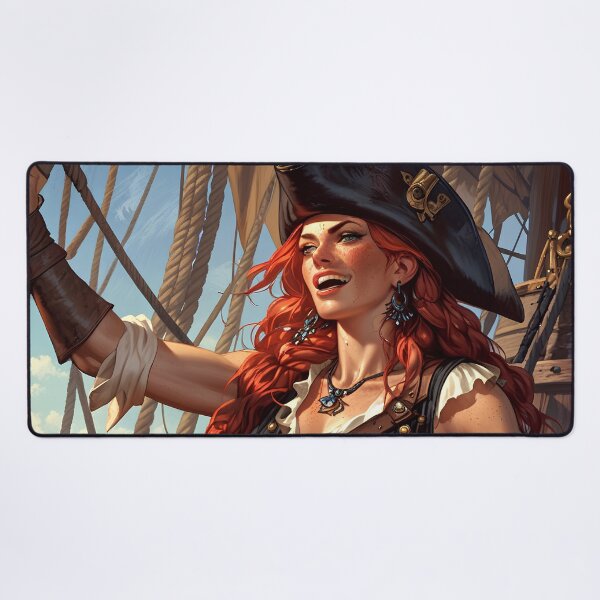Item preview,  Beautiful strong Red Haired Pirate Queen illustration  designed and sold by Vintage Designs +.