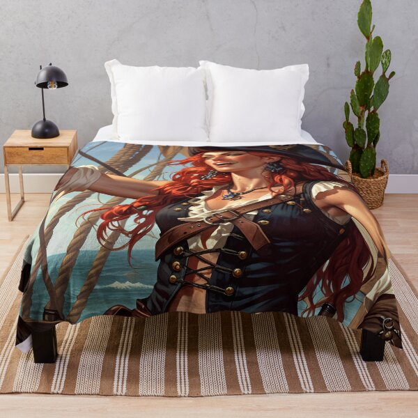 Item preview,  Beautiful strong Red Haired Pirate Queen illustration  designed and sold by Vintage Designs +.