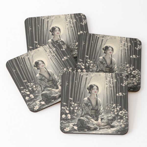 Item preview, Beautiful Japanese geisha in flowers,  kimono, traditional red eye make up,cherry blossom, sakura, hanami designed and sold by Coolparrotgirl.