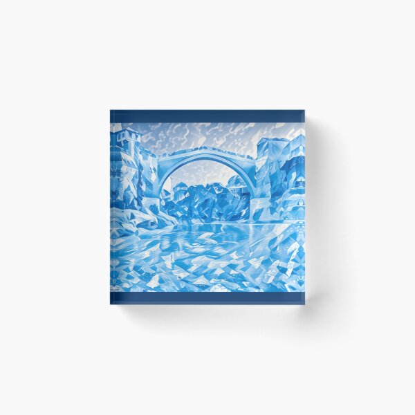 Item preview, Mostar bridge in all blue liquid form  designed and sold by wallartofmio.