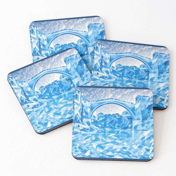 Item preview, Mostar bridge in all blue liquid form  designed and sold by wallartofmio.