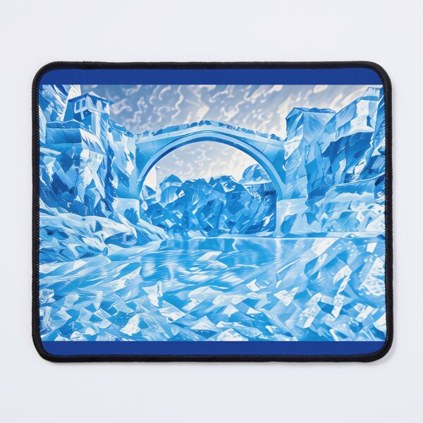 Item preview, Mostar bridge in all blue liquid form designed and sold by wallartofmio.