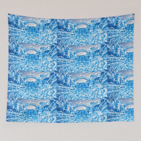 Item preview, Mostar bridge in all blue liquid form  designed and sold by wallartofmio.