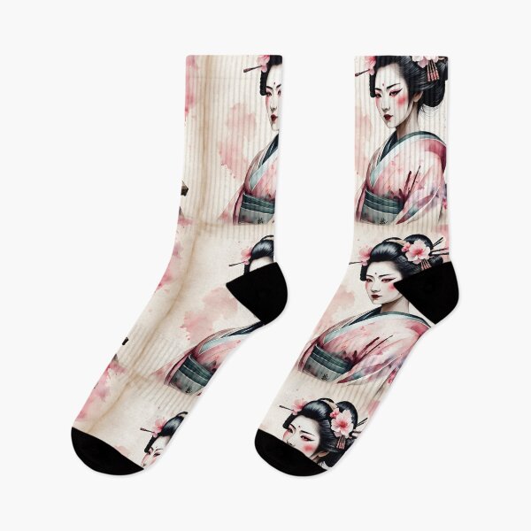 Item preview, Beautiful Japanese geisha in flowers,  kimono, pink watercolour style designed and sold by Coolparrotgirl.