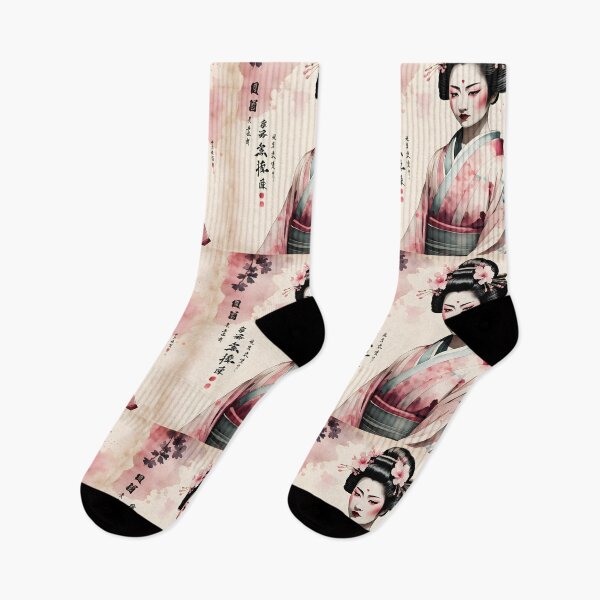 Item preview, Beautiful Japanese geisha in flowers,  kimono, pink watercolour style designed and sold by Coolparrotgirl.