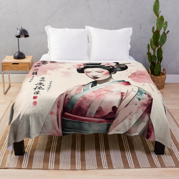 Item preview, Beautiful Japanese geisha in flowers, kimono, pink watercolour style designed and sold by Coolparrotgirl.
