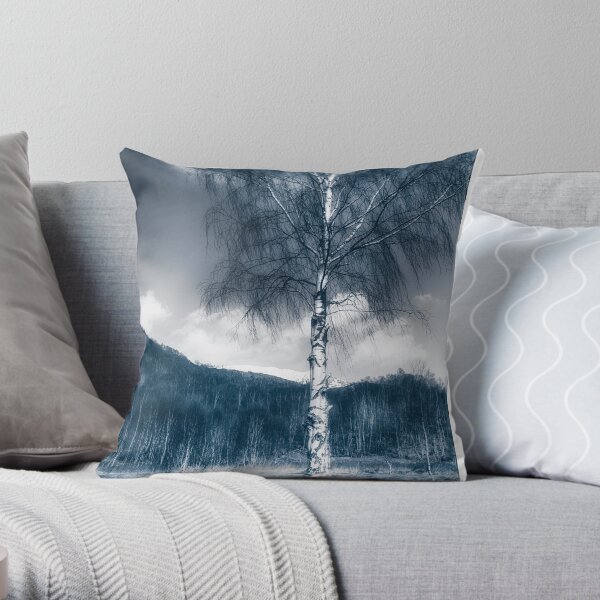 Silver birch by shore of Loch Leven Throw Pillow