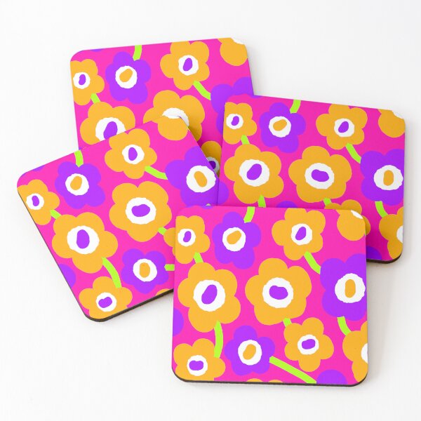 Item preview, Iconic Vivid Retro Flowers in Neon Fuchsia, Orange and Purple designed and sold by Deutschic.