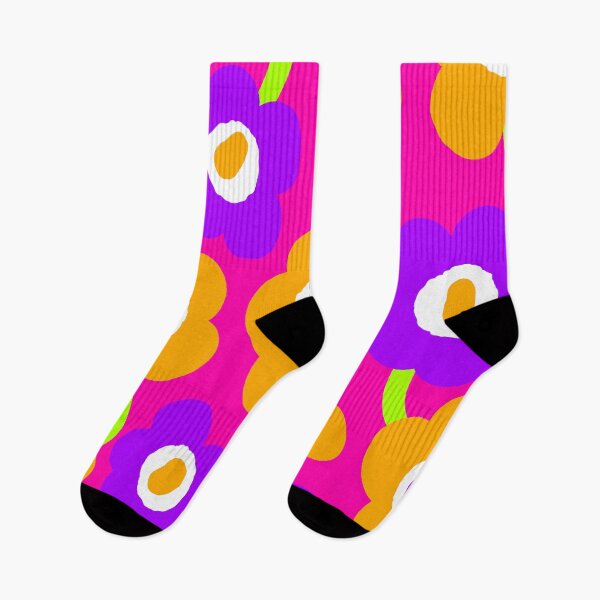 Item preview, Iconic Vivid Retro Flowers in Neon Fuchsia, Orange and Purple designed and sold by Deutschic.