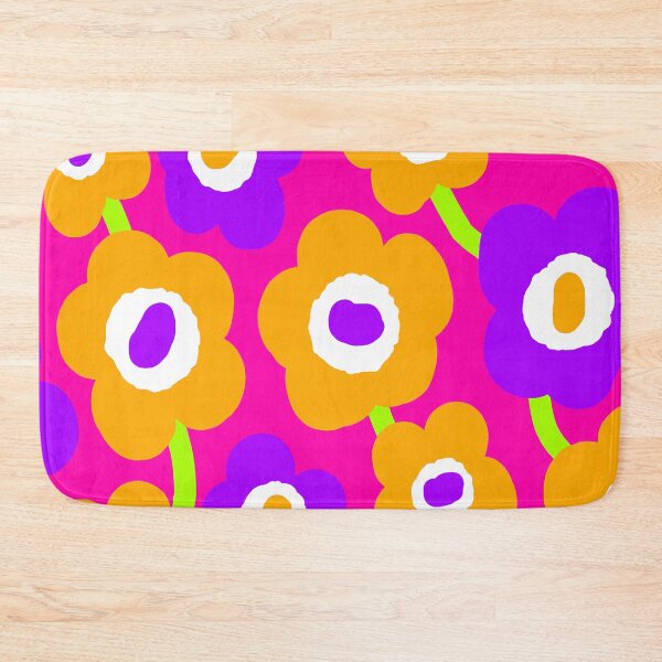 Item preview, Iconic Vivid Retro Flowers in Neon Fuchsia, Orange and Purple designed and sold by Deutschic.