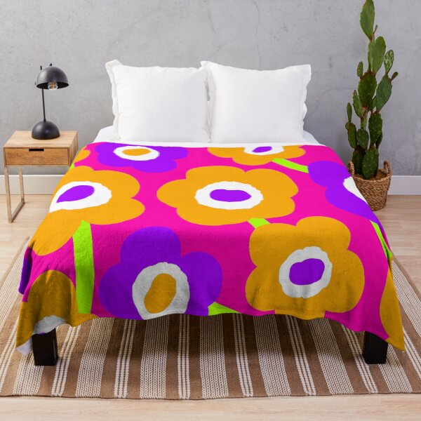 Item preview, Iconic Vivid Retro Flowers in Neon Fuchsia, Orange and Purple designed and sold by Deutschic.