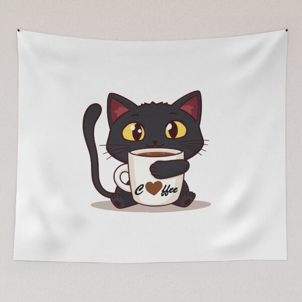 Item preview, Adorable Black Cat Enjoying a Perfect Cup of Coffee designed and sold by Cloud-Riders.