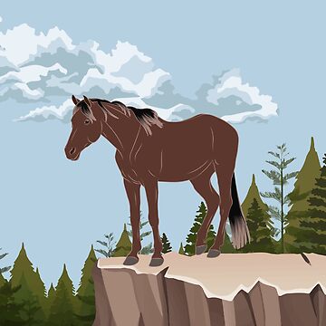 Aperçu de l'œuvre Cheval Aénos, cheval rouanné sur un fond de paysage, cheval de petite taille, races de chevaux de la Grèce de WebEquitation®