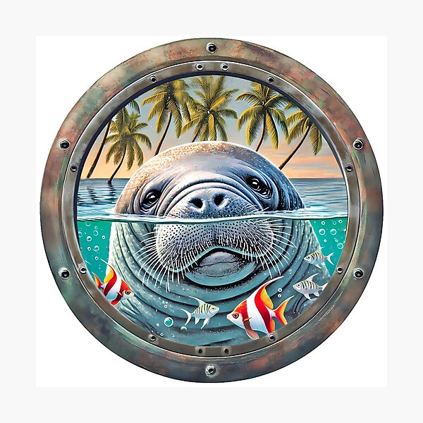Item preview, Manatee Tropical Porthole Scene designed and sold by candiscamera.