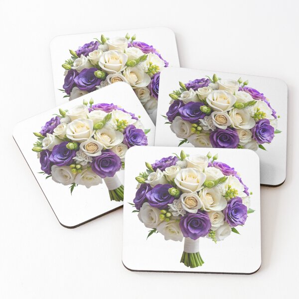 Item preview, beautiful white and purple roses wedding bouquet designed and sold by DuskTillDown.