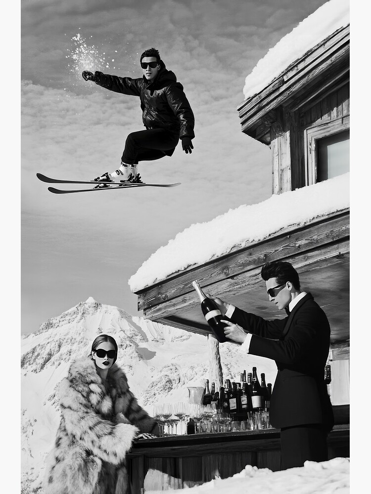 Thumbnail 2 of 2, Greeting Card, Black and White Apres Ski designed and sold by Anova-Prints.