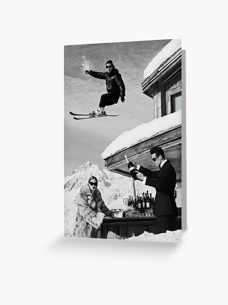 Thumbnail 1 of 2, Greeting Card, Black and White Apres Ski designed and sold by Anova-Prints.