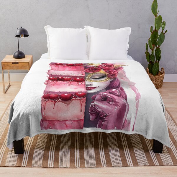 Item preview, Elegant Mardi Gras Queen with Heart-Shaped Cakes – Watercolor Fantasy Art designed and sold by AnnDesignStudio.
